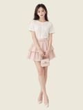  Áo thun cotton cổ tròn cài nút chân cổ sau 