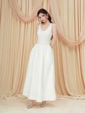  Đầm midi không tay thun gân phối vải nylon 