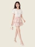  Áo thun cotton cổ tròn cài nút chân cổ sau 