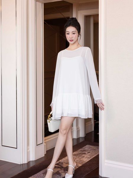  Đầm mini Chiffon tay dài 