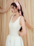  Đầm midi không tay thun gân phối vải nylon 