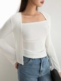  Set áo hai dây nhún ngực phối cardigan 