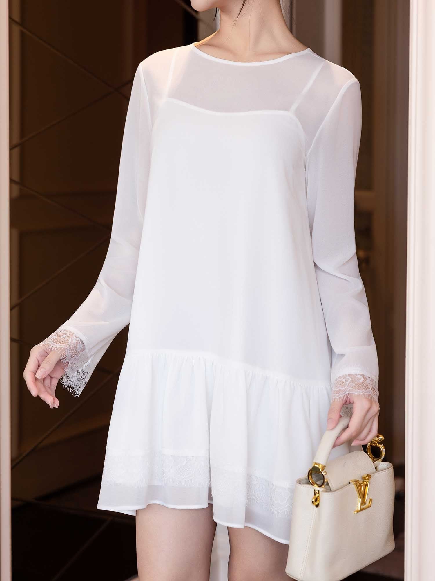  Đầm mini Chiffon tay dài 