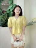  Áo kiểu cổ tim tay phồng nhún ngực và eo 