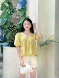  Áo kiểu cổ tim tay phồng nhún ngực và eo 