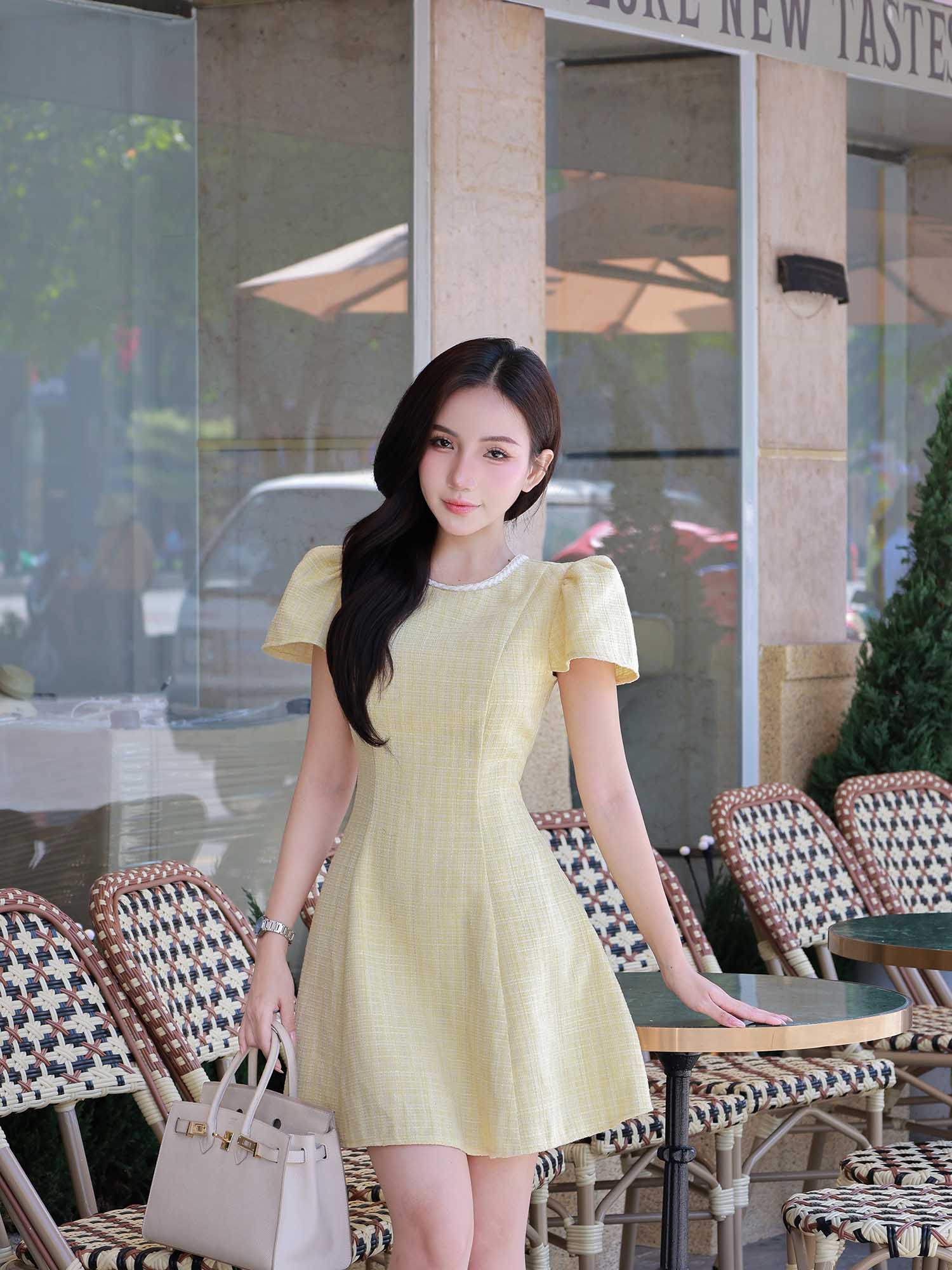 Đầm mini Tweed ngắn xoè