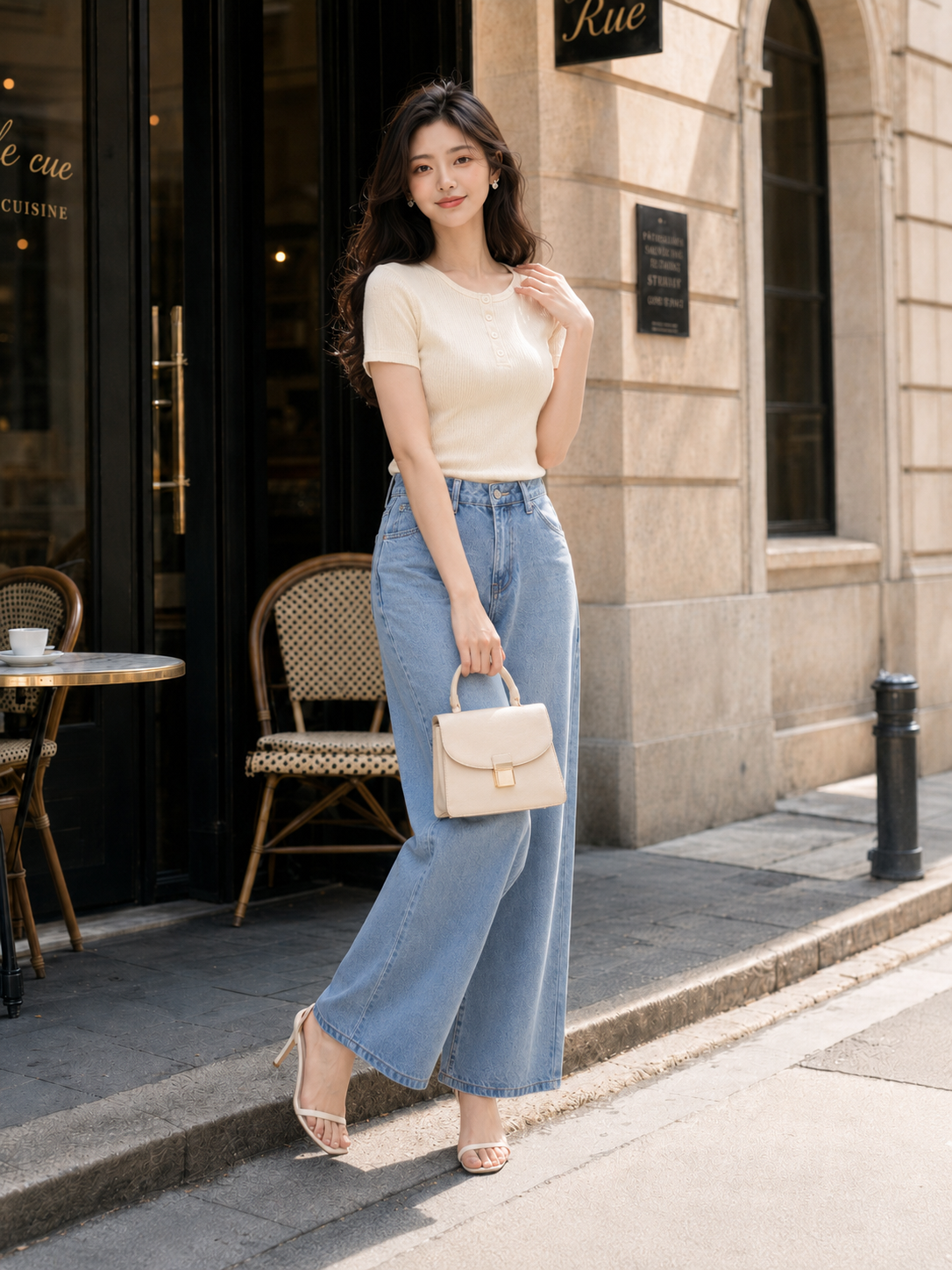 Áo thun cổ tròn gài nút