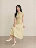  Đầm maxi gài nút xếp li xòe 