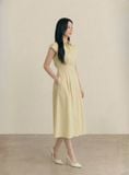  Đầm maxi gài nút xếp li xòe 