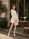  Đầm mini in hoa tay dài cổ phối bèo 