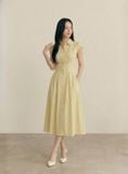  Đầm maxi gài nút xếp li xòe 