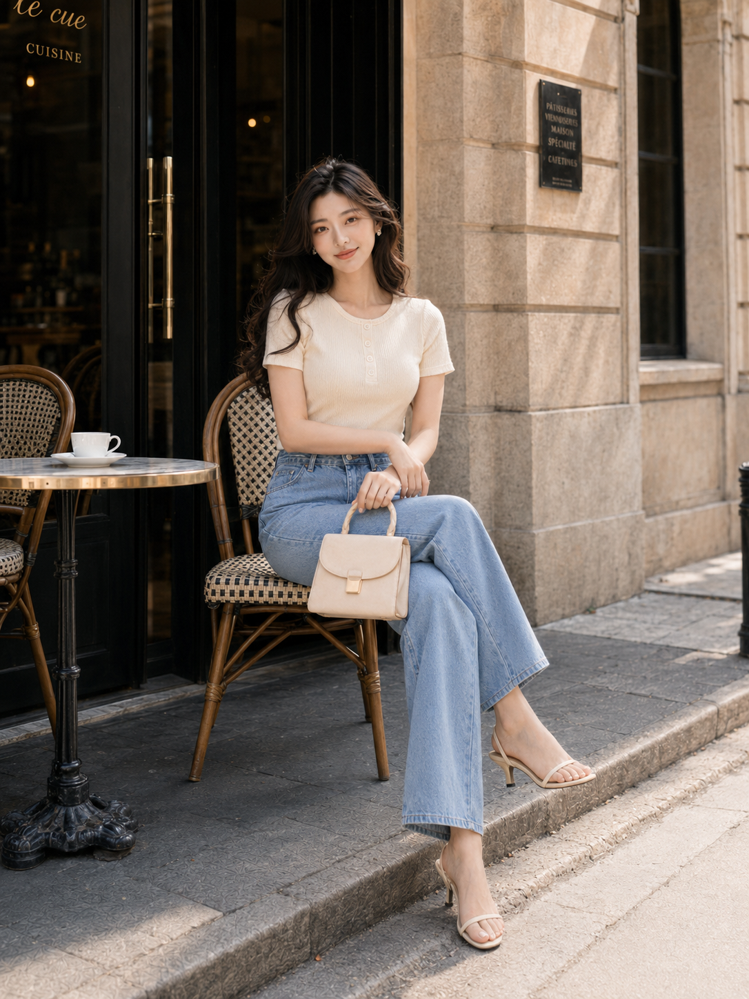 Áo thun cổ tròn gài nút