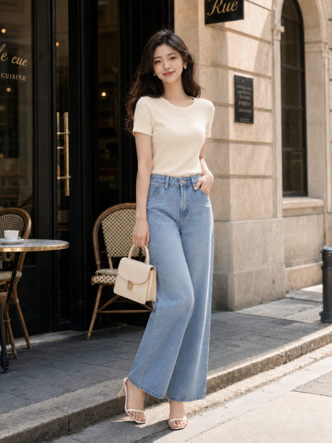  Áo thun cổ tròn gài nút 