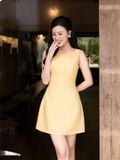  Đầm ngắn linen sát nách cổ ngang 