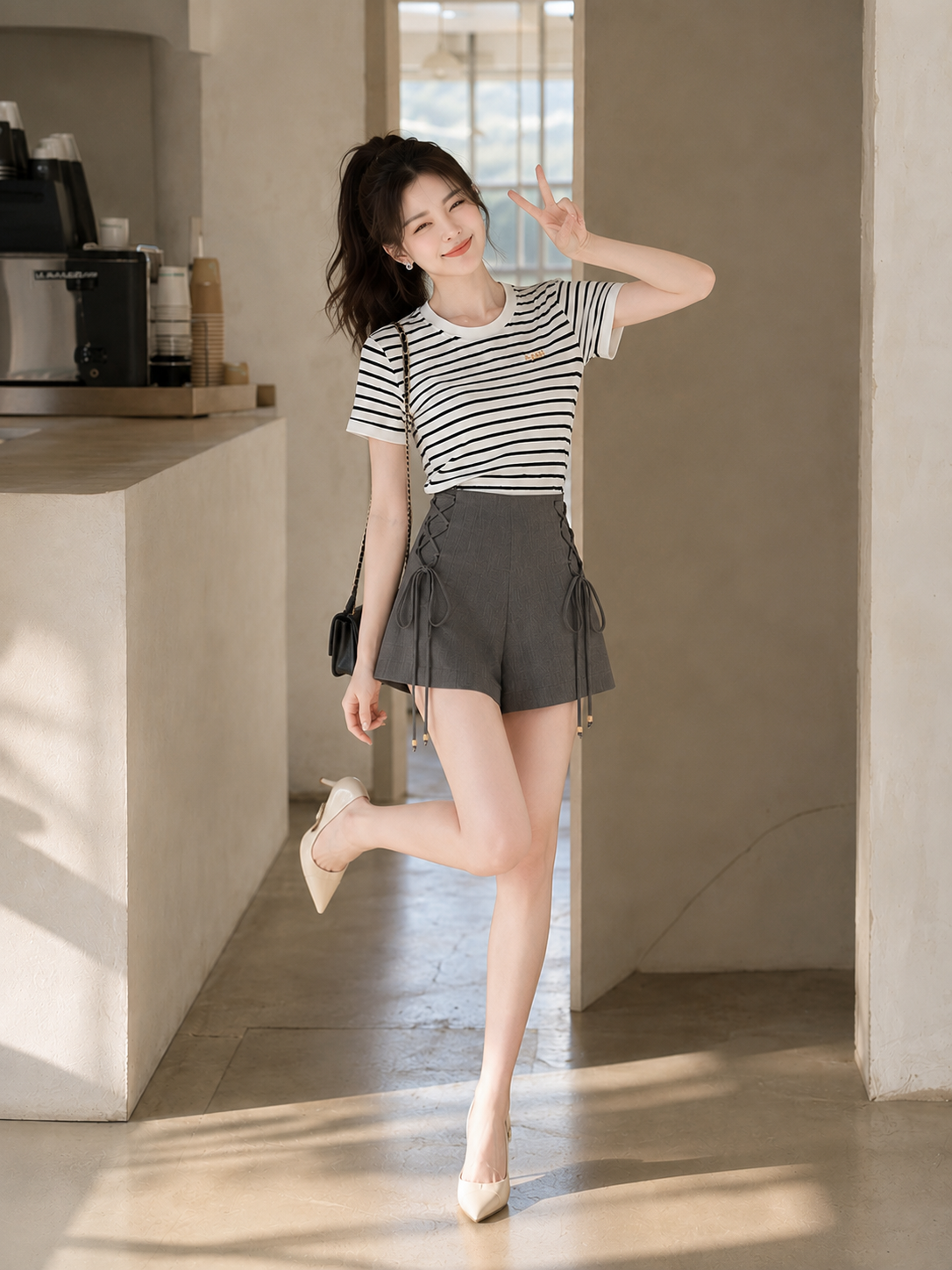  Quần ngắn form A thắt dây xỏ hạt 