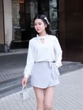  Chân váy skort mini đắp chéo phối nơ 