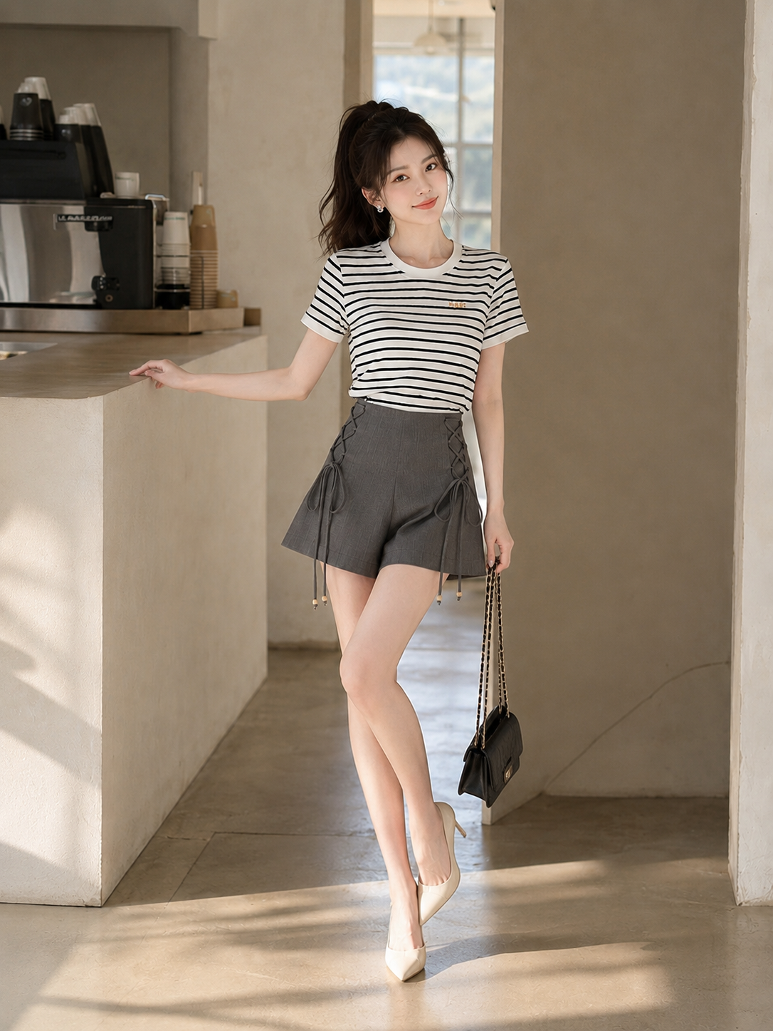 Quần ngắn form A thắt dây xỏ hạt