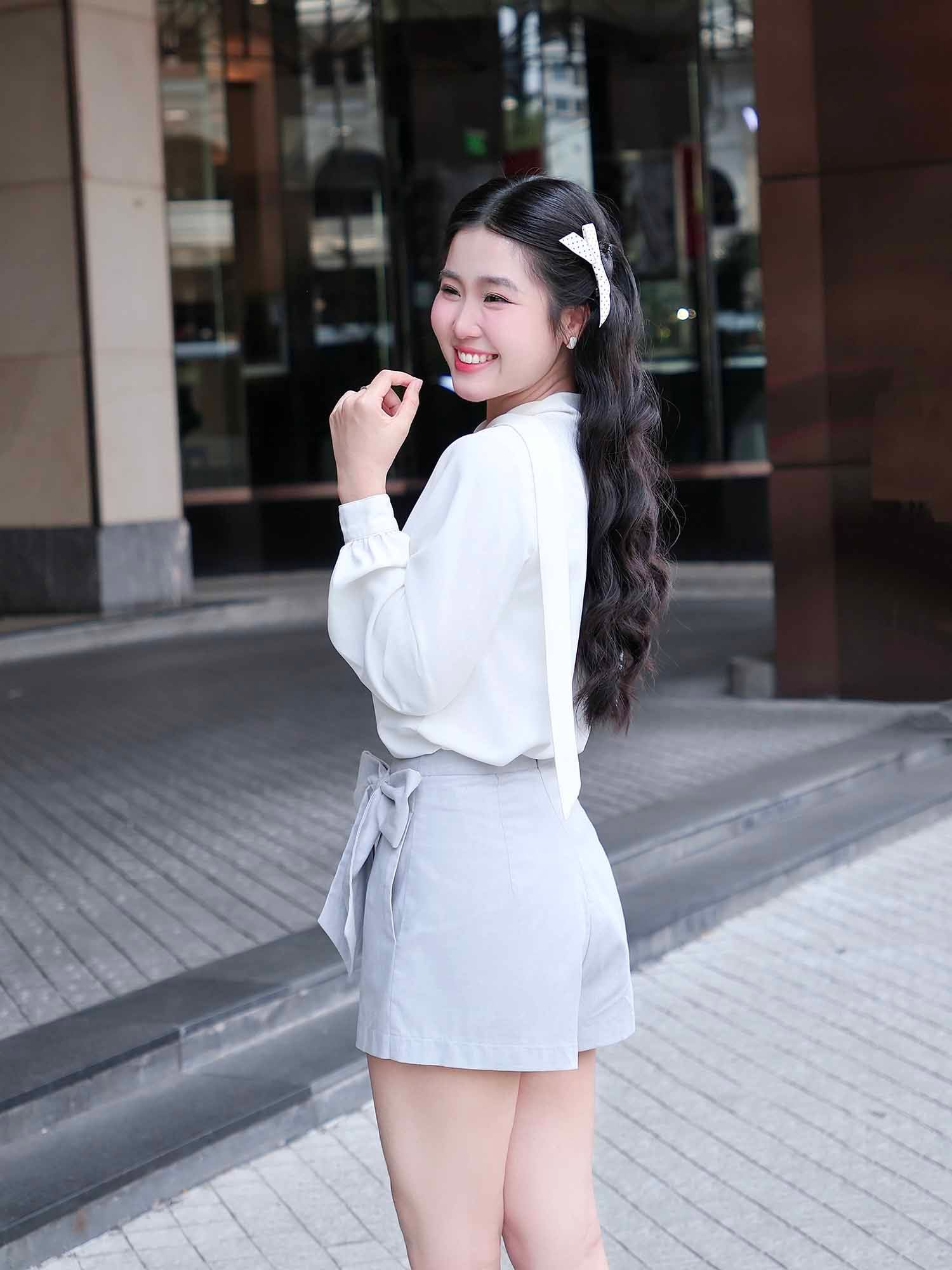  Chân váy skort mini đắp chéo phối nơ 