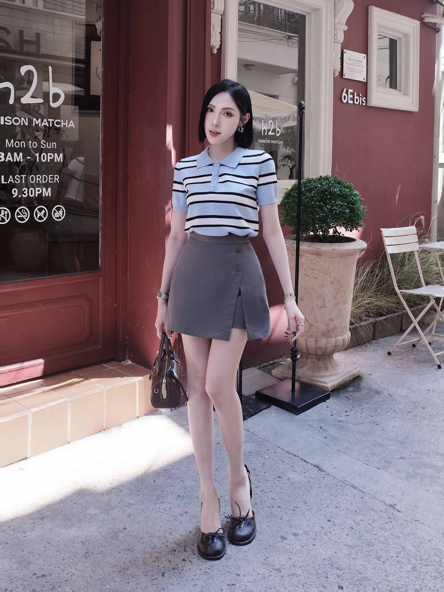 Chân váy mini skort xẻ tà
