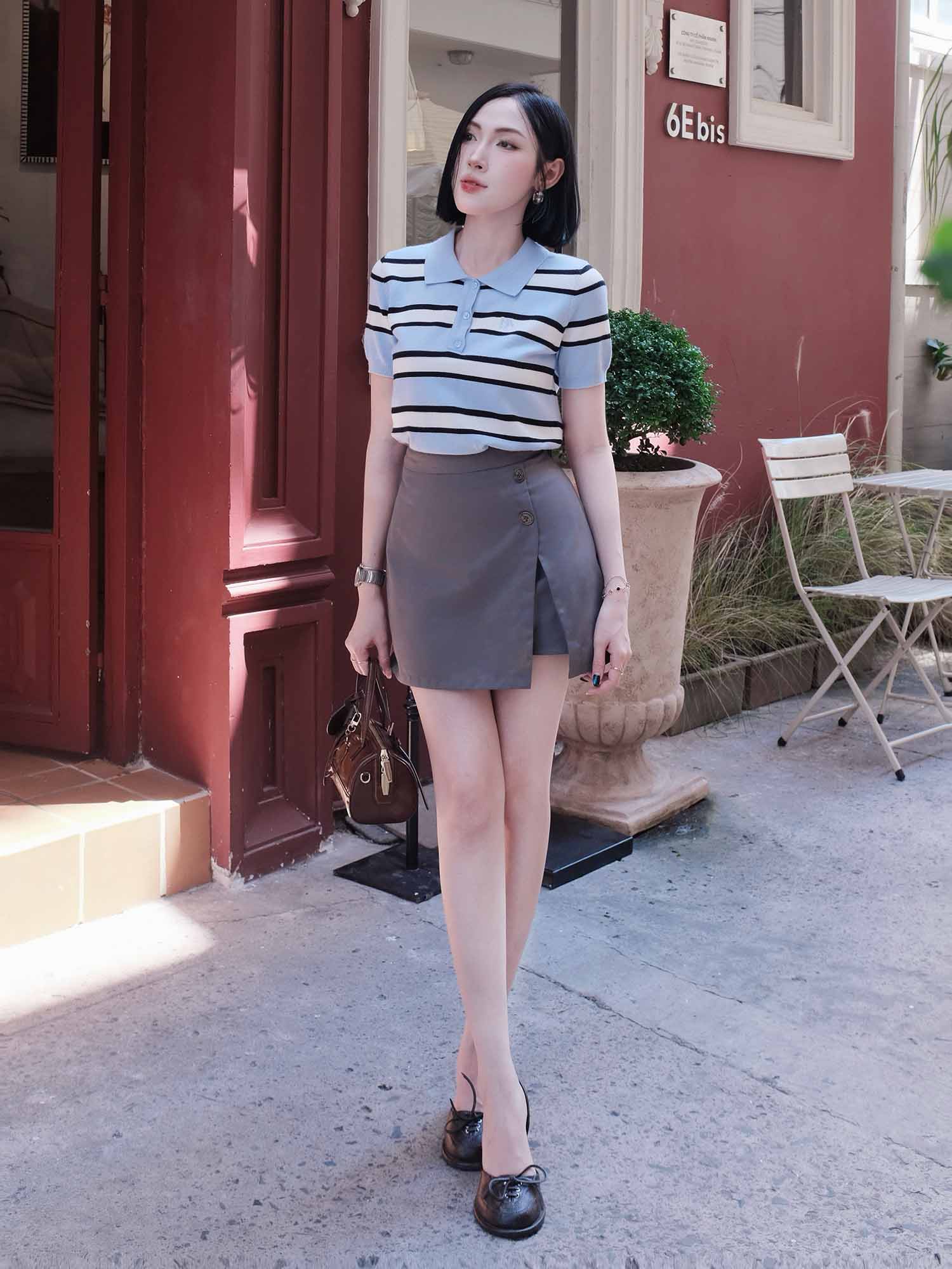 Chân váy mini skort xẻ tà