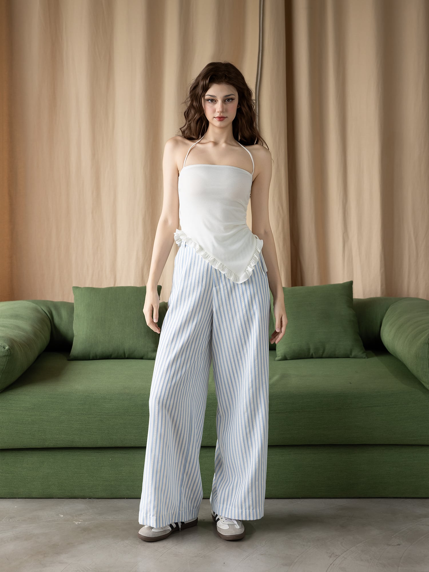 Quần dài ống suông vải sọc