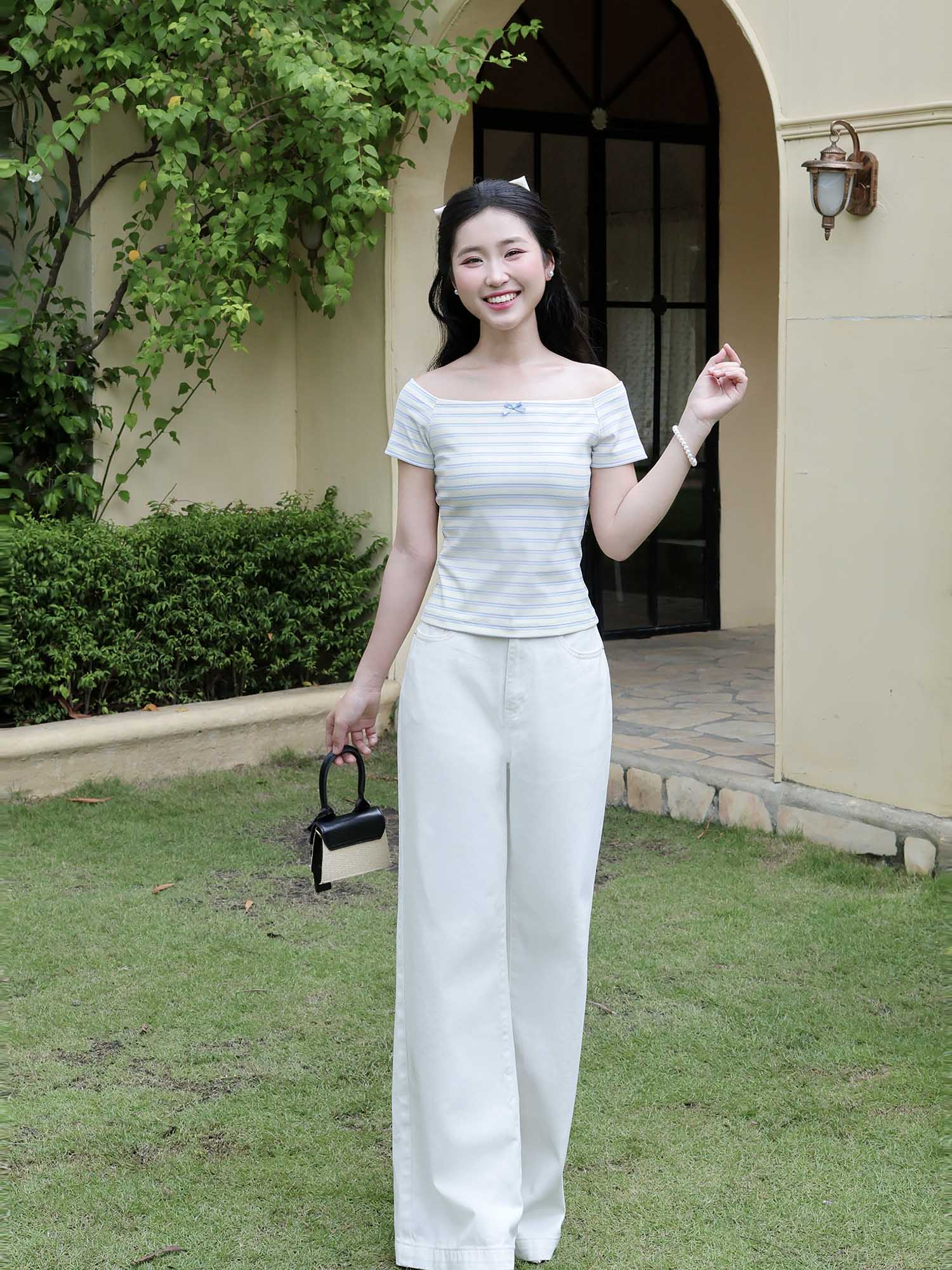 Áo thun sọc bẹt vai