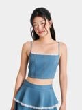  Áo croptop phối ren viền chỉ nổi 