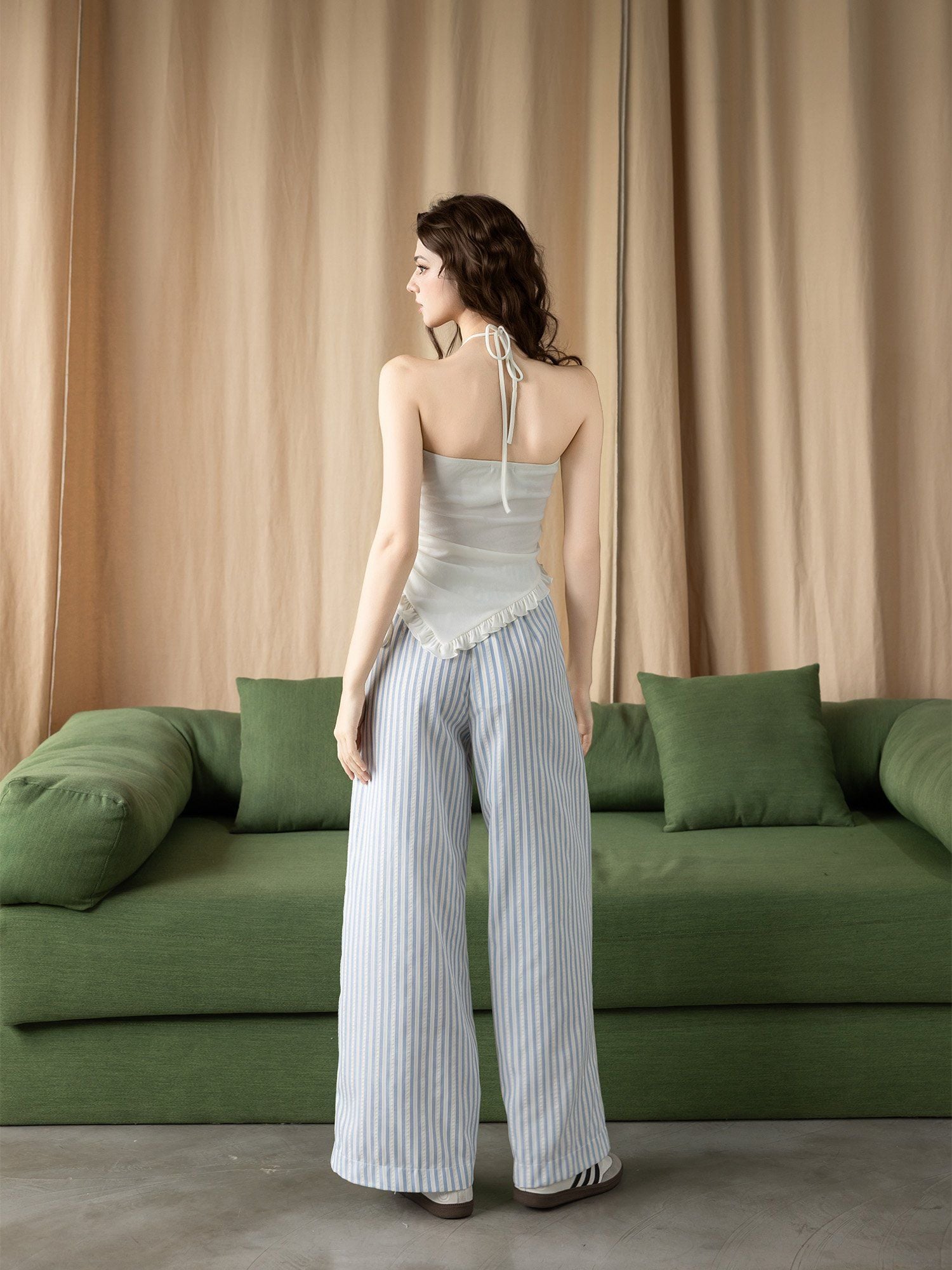  Quần dài ống suông vải sọc 