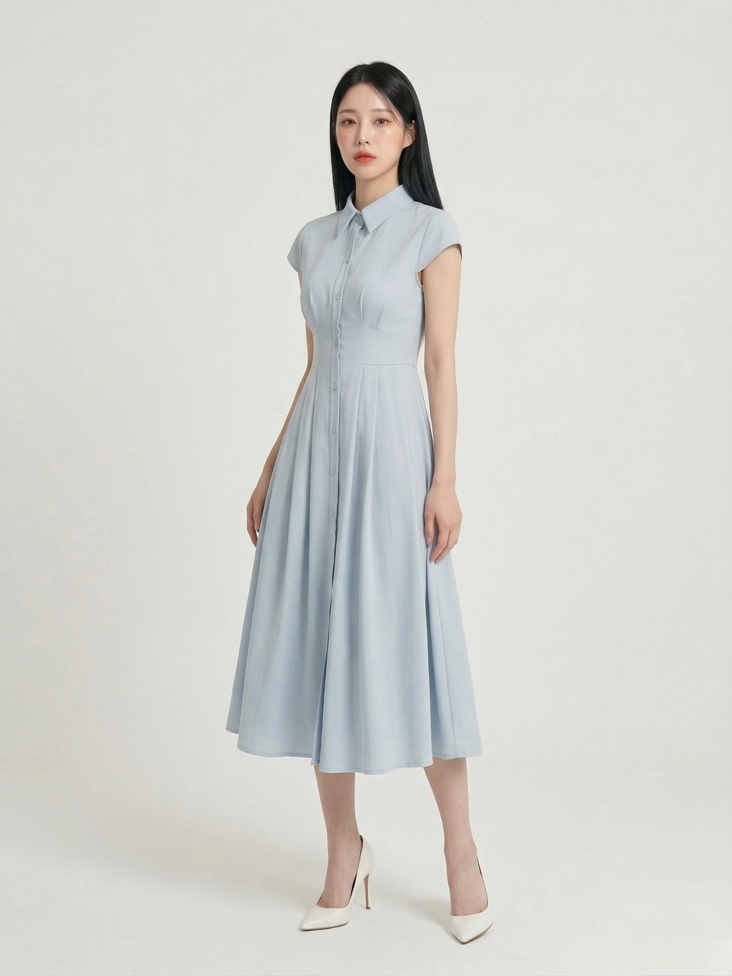 Đầm maxi gài nút xếp li xòe
