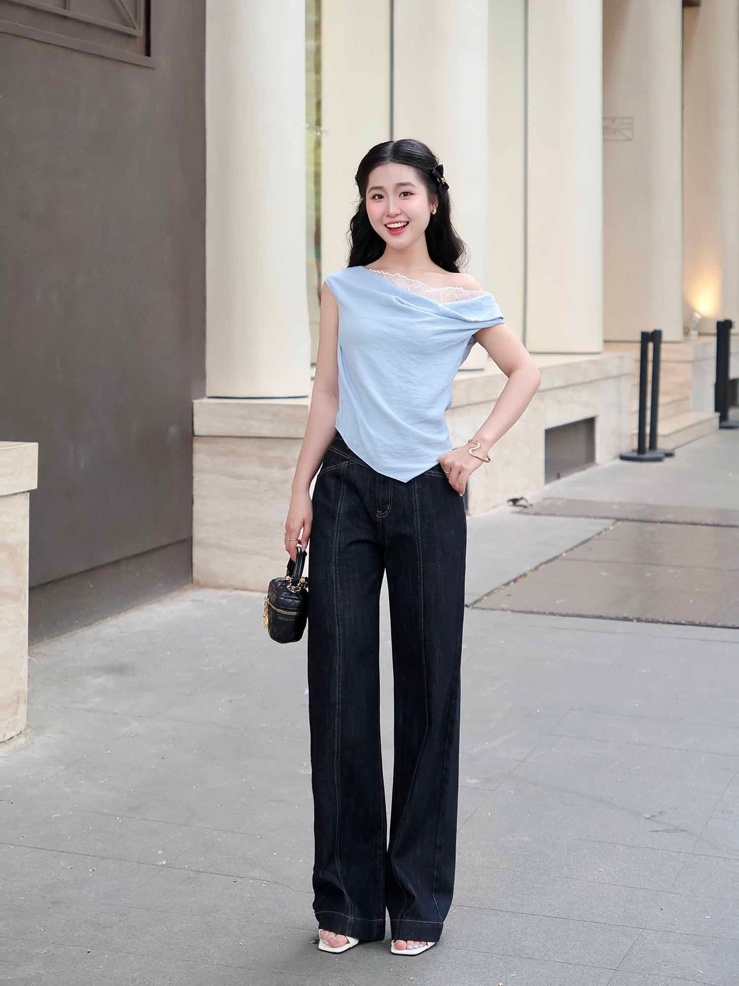  Áo lệch vai cổ đổ phối ren 
