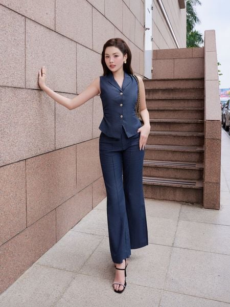  Áo gile jean mỏng nhún eo 