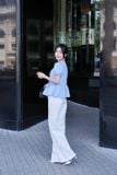  Áo kiểu sọc tay phồng phối bèo ngực 