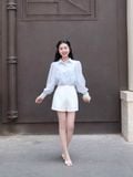  Áo sơ mi tơ kiểu linen phối ly ngực 