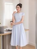 Đầm midi sọc nhún tùng 