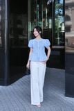  Áo kiểu sọc tay phồng phối bèo ngực 