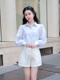  Áo sơ mi tơ kiểu linen phối ly ngực 