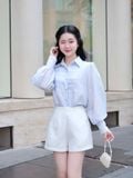  Áo sơ mi tơ kiểu linen phối ly ngực 