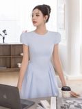  Đầm midi sọc nhún tùng 