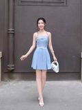  Đầm mini cúp ngực xếp ly hộp 