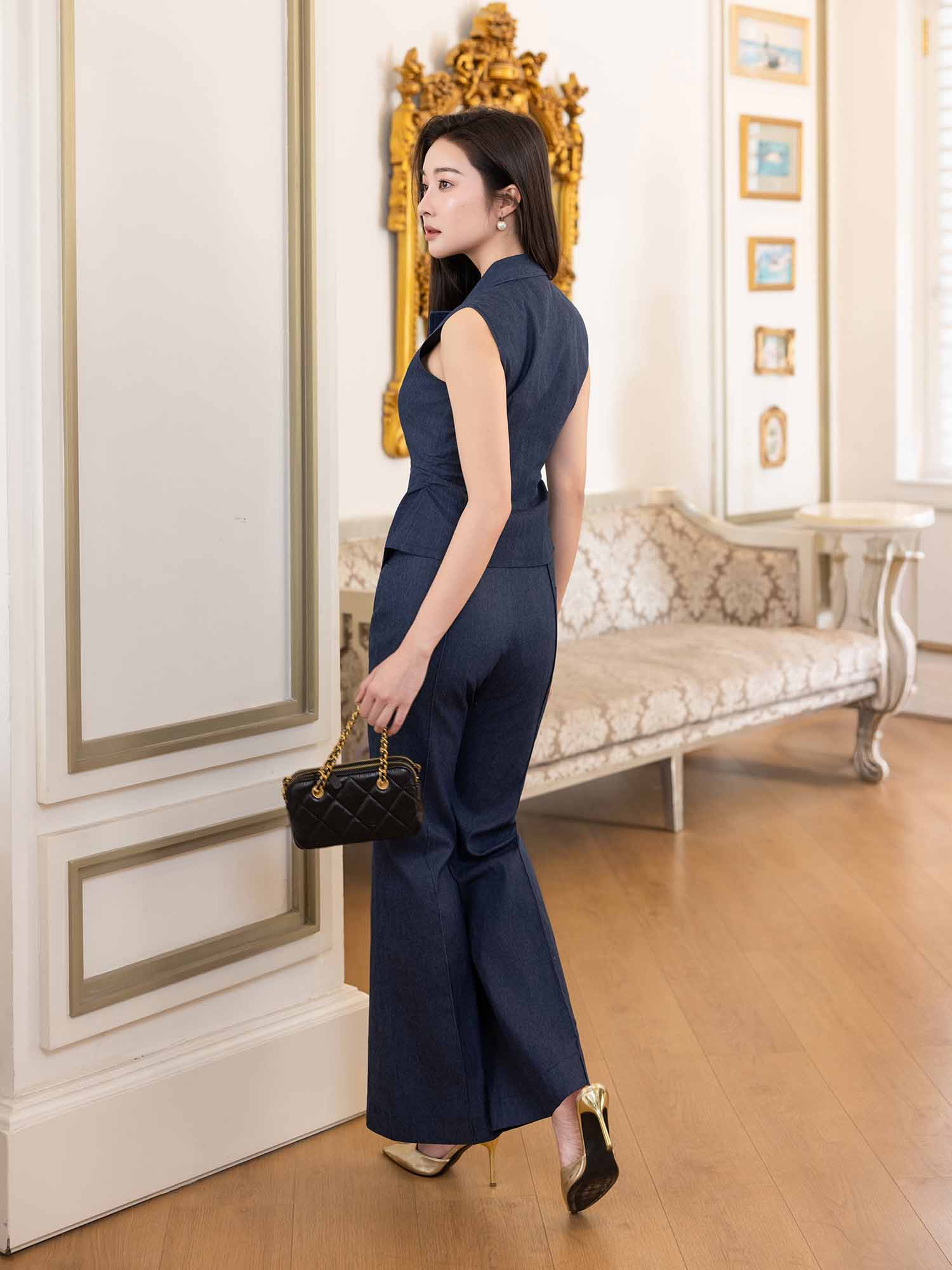 Áo gile jean mỏng nhún eo