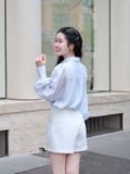  Áo sơ mi tơ kiểu linen phối ly ngực 