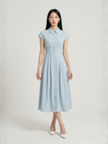  Đầm maxi gài nút xếp li xòe 