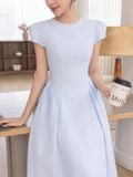  Đầm midi sọc nhún tùng 