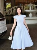  Đầm midi sọc nhún tùng 