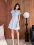 Đầm mini Linen cổ giọt nước thắt nơ 