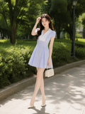  Đầm mini sọc xếp ly xoè 