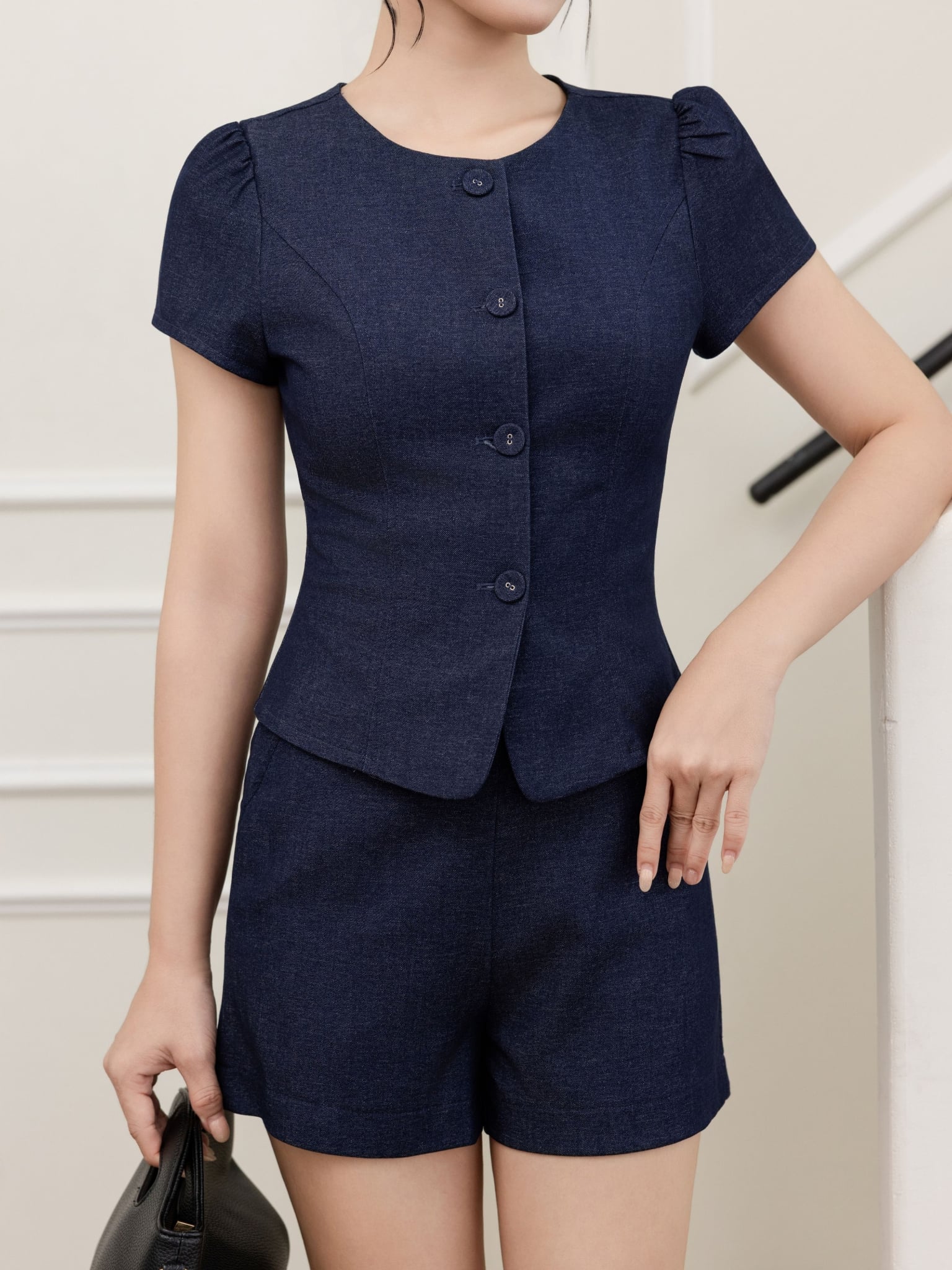 Quần short denim lưng rời