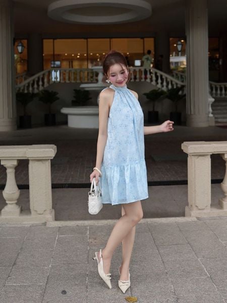  Đầm mini voan cổ yếm dáng xòe babydoll 