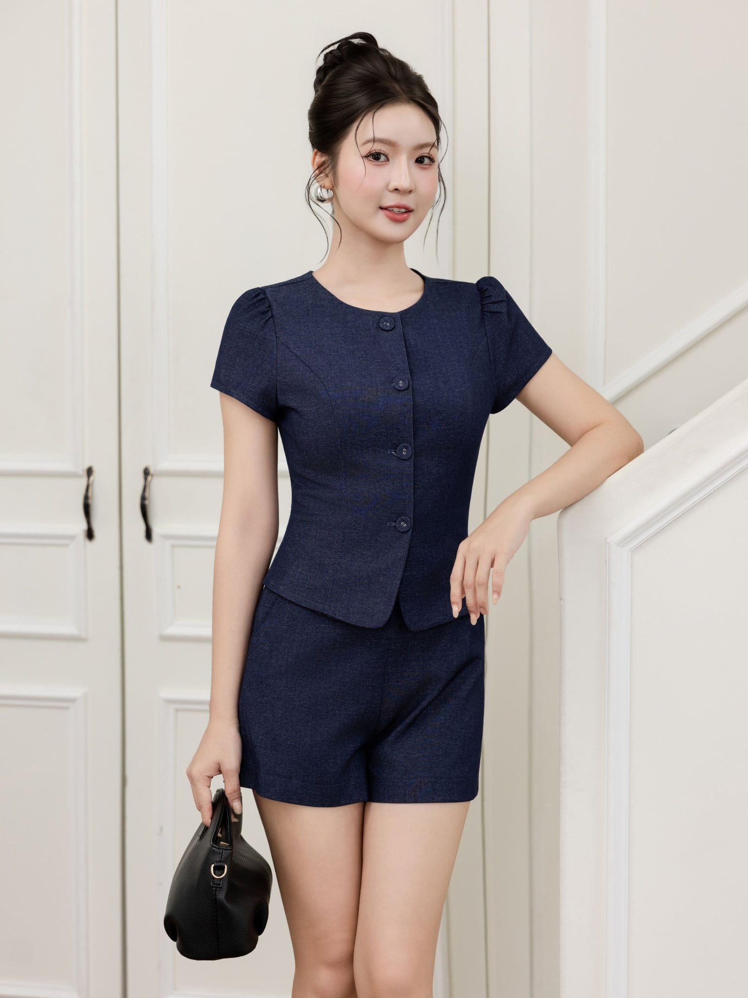 Quần short denim lưng rời