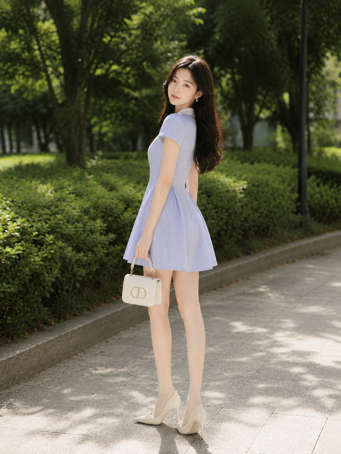 Đầm mini sọc xếp ly xoè
